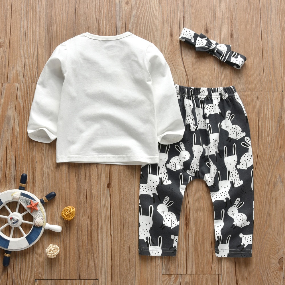 Baby Girl's Printed Sweatshirt, Pants and Headband 3 Pcs Set