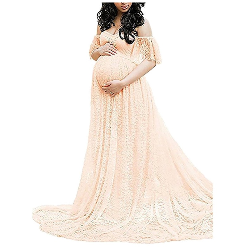 Women's Long Lace Patterned Maternity Dress
