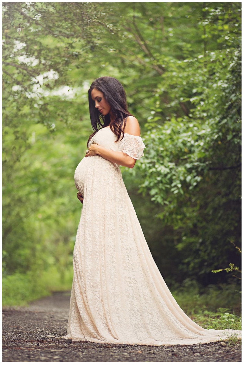 Women's Long Lace Patterned Maternity Dress