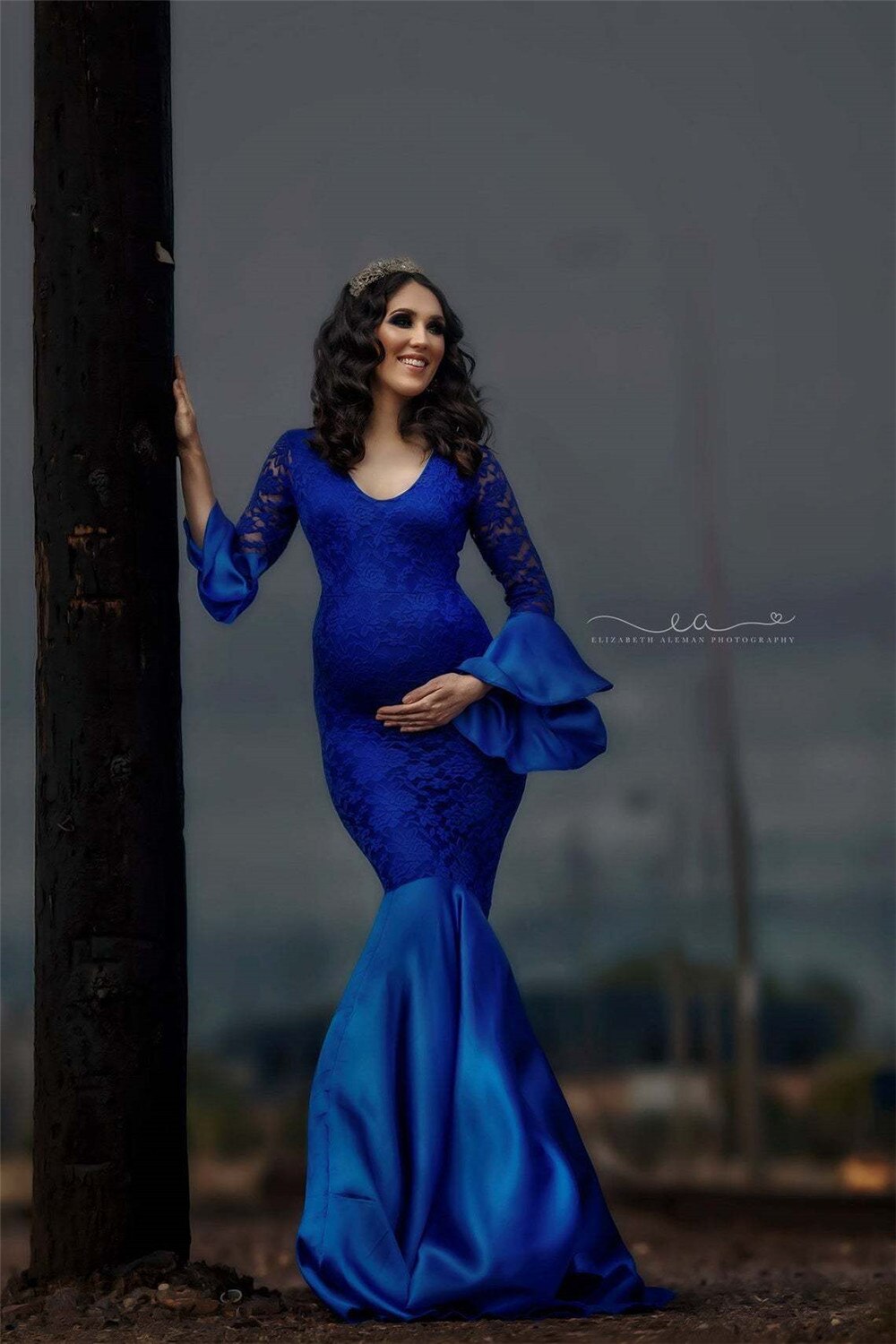 Elegant Lace Long Maternity Dress